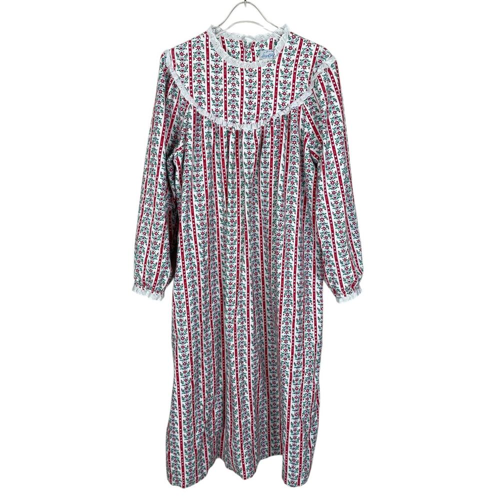 Vintage Lanz of Salzburg Cotton Flannel Nightgown Floral Hearts Medium Cottage - Picture 3 of 15